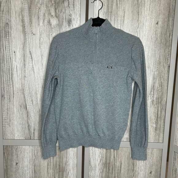 Armani Exchange Sweater 3/4 Zip Mock Neck Gray Color Cotton Logo Size XS - Picture 1 of 6